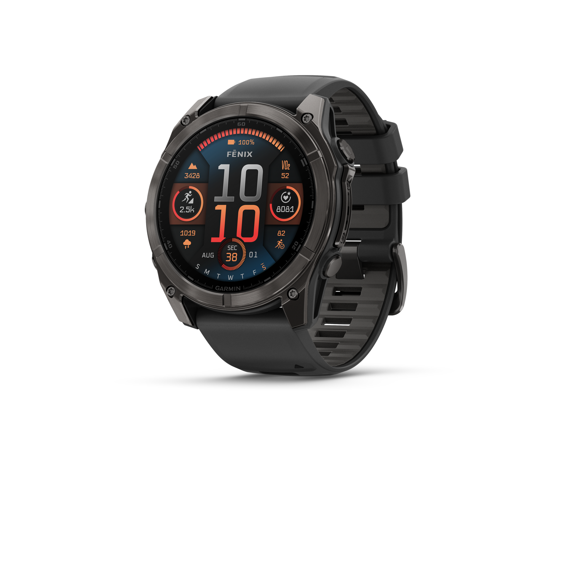 Fenix8 51 Hr Carbongray Black Front Left 0015 Fenix8 Wf 43 51Mm Sapphire Carbongray Kopi 2