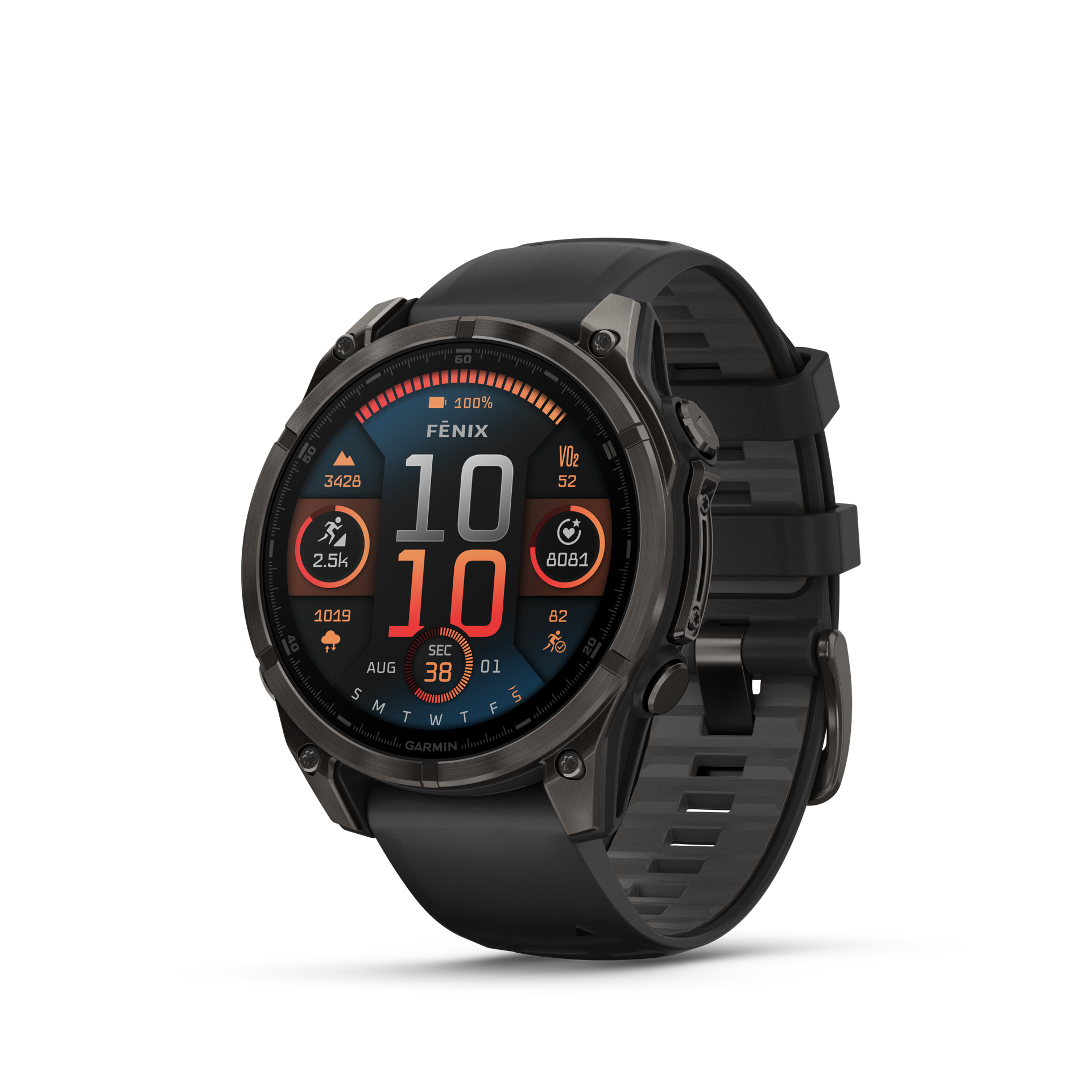 Fenix8 47 Hr Carbongray Black Front Left 0015 Fenix8 Wf 43 51Mm Sapphire Carbongray