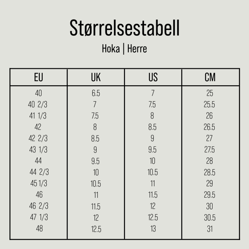 Størrelsestabell Hoka herre